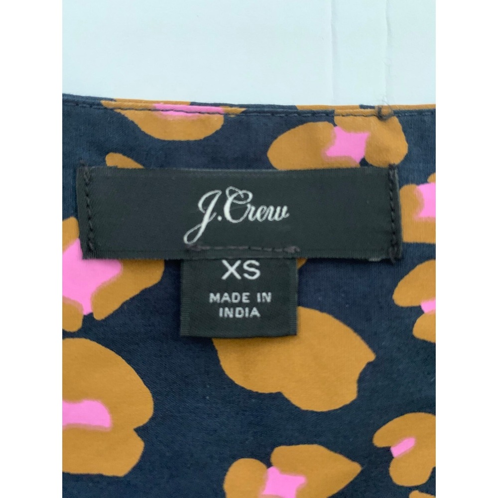 J Crew Snow Leopard Animal Print Cotton Puff Sleeve Top Navy Pink XS 0 2 4 - Picture 5 of 6
